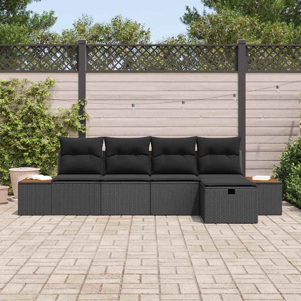 Garden Sofa Set with Cushion 5 pcs Black Poly rattan