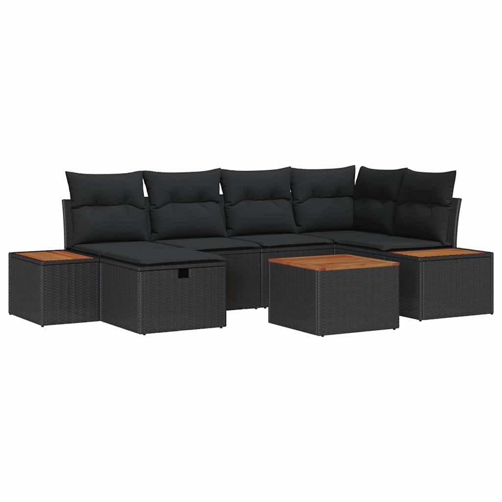 Garden Sofa Set with Cushion 7 pcs Black Poly Rattan
