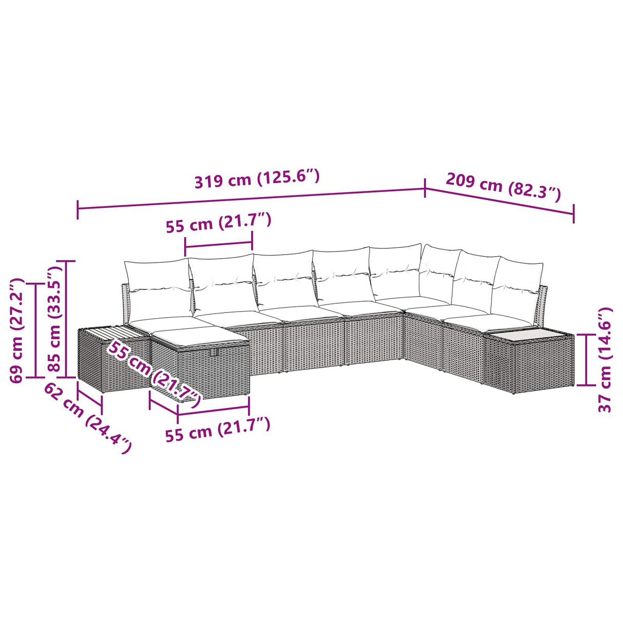 Garden Sofa Set with Cushion 8 pcs Black Poly rattan