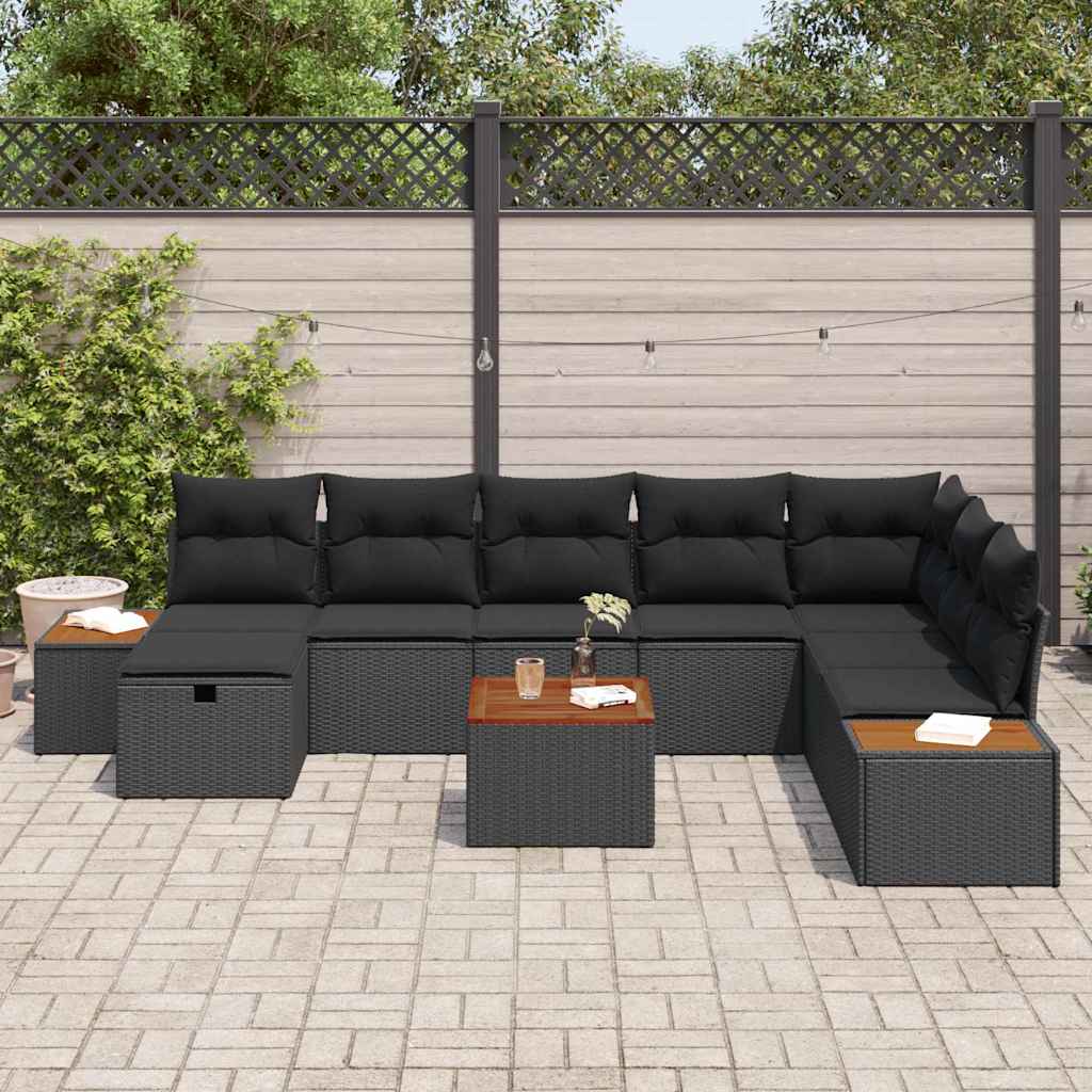 Garden Sofa Set with Cushion 9 pcs Black Poly rattan