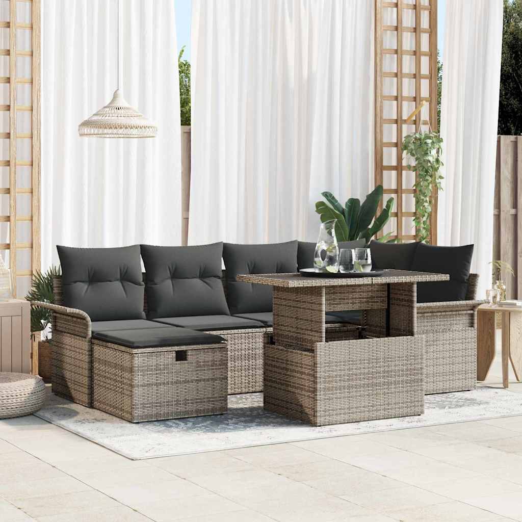 Garden Sofa Set with Cushion 7 pcs Grey Poly rattan