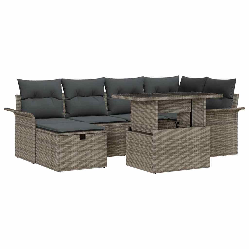 Garden Sofa Set with Cushion 7 pcs Grey Poly Rattan
