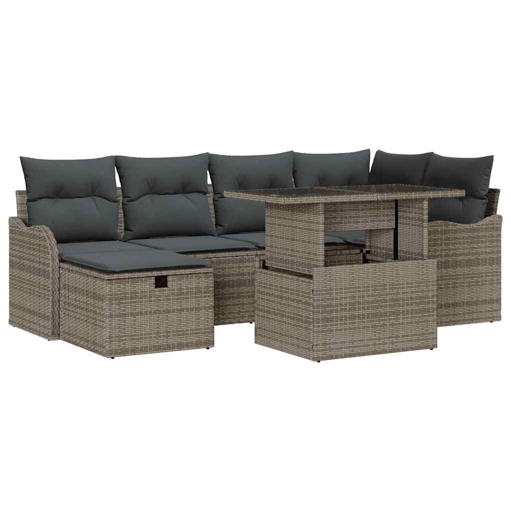 Garden Sofa Set with Cushion 7 pcs Grey Poly rattan