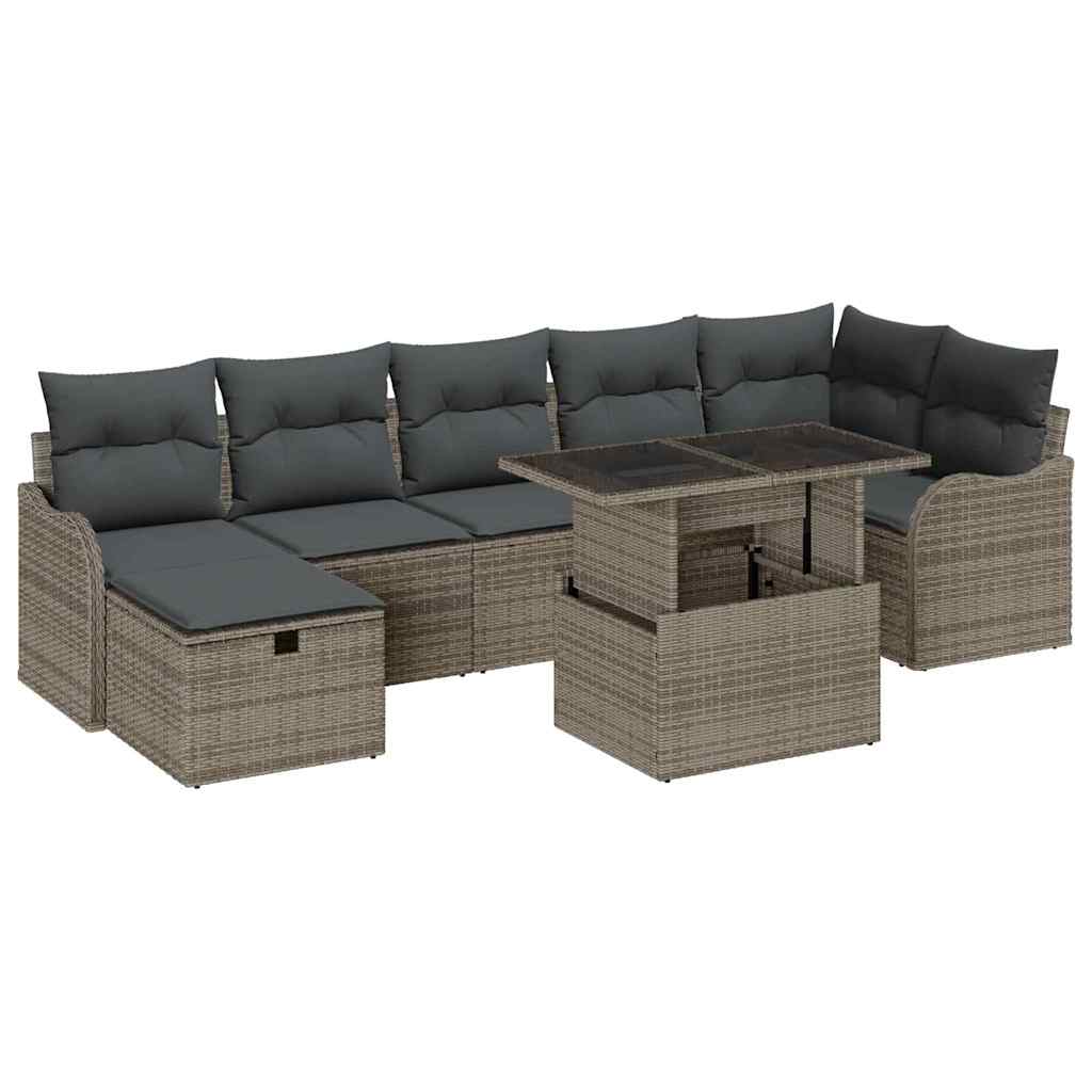 Garden Sofa Set with Cushion 8 pcs Grey Poly rattan