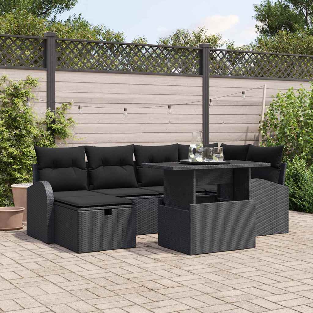 Garden Sofa Set with Cushion 7 pcs Black Poly rattan