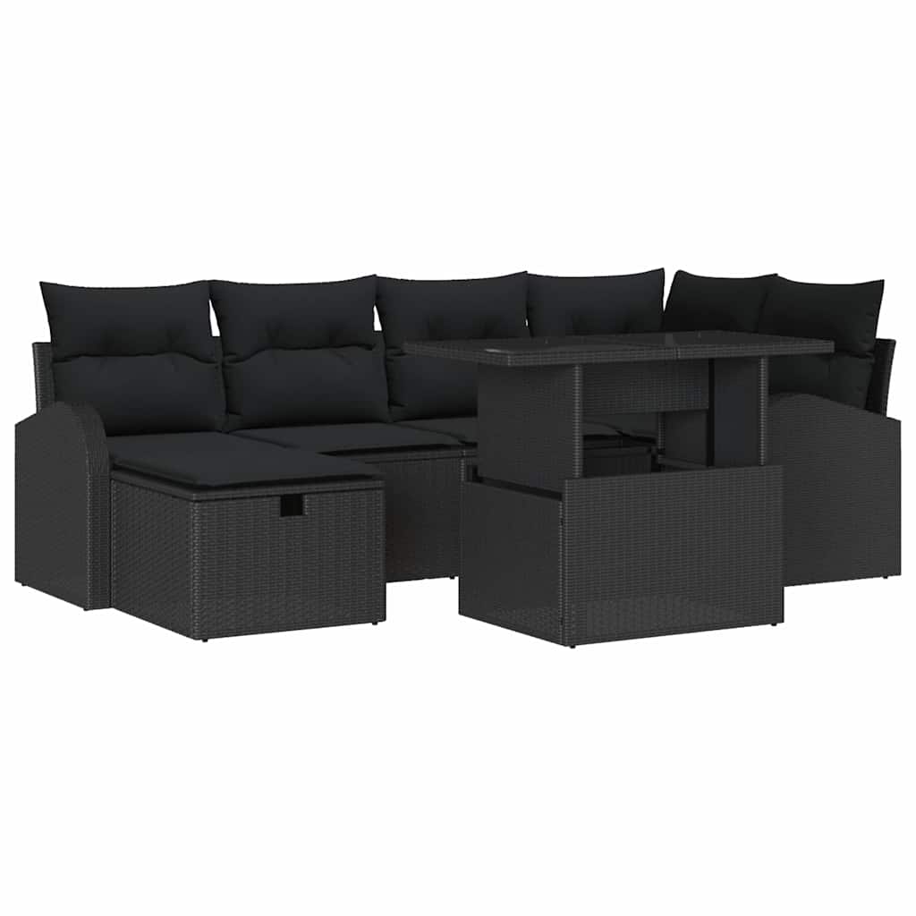 Garden Sofa Set with Cushion 7 pcs Black Poly rattan