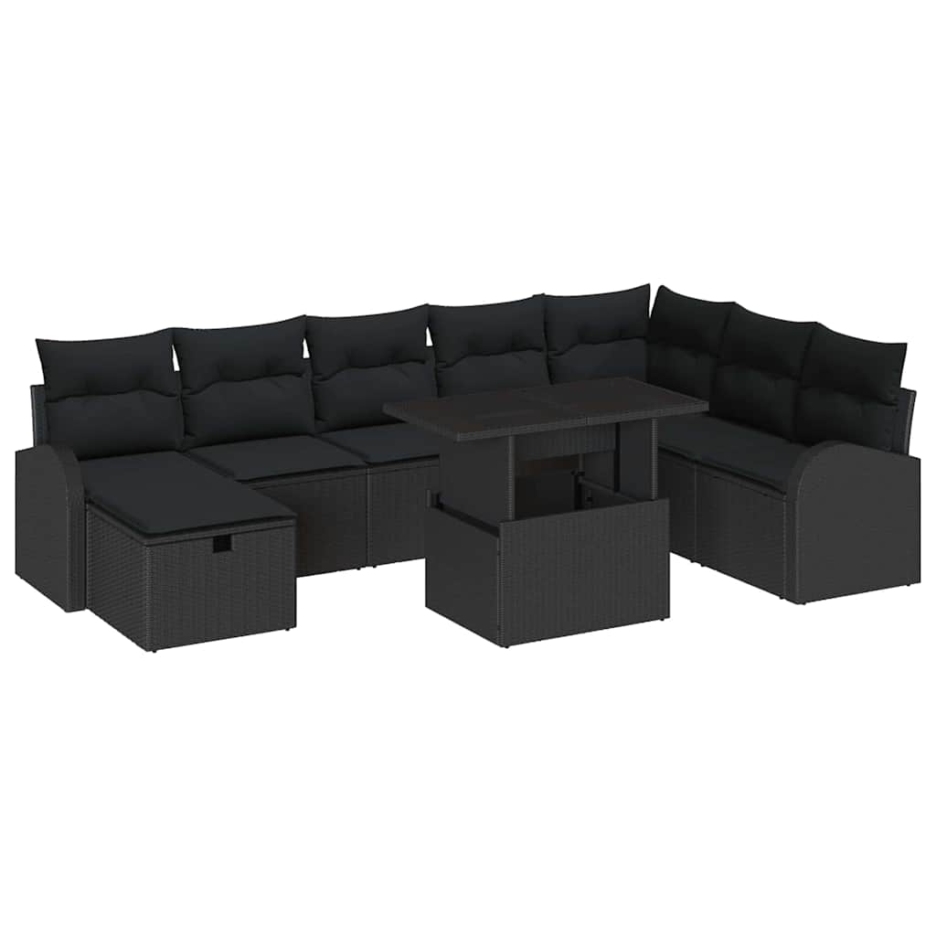Garden Sofa Set 9 pcs Black Poly Rattan