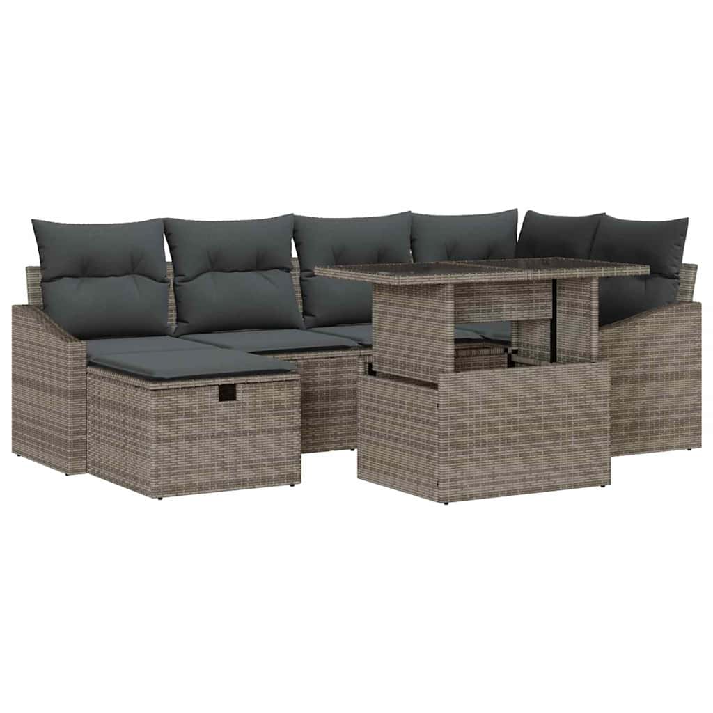 Garden Sofa Set with Cushion 7 pcs Grey Poly rattan