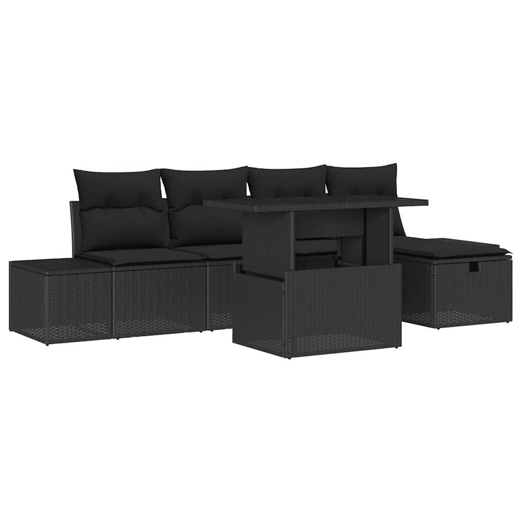 Garden Sofa Set with Cushion 6 pcs Black Poly rattan
