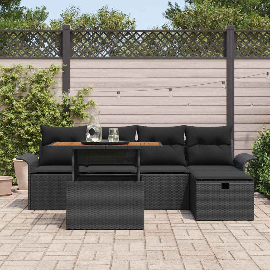 Garden Sofa Set with Cushion 6 pcs Black Poly Rattan
