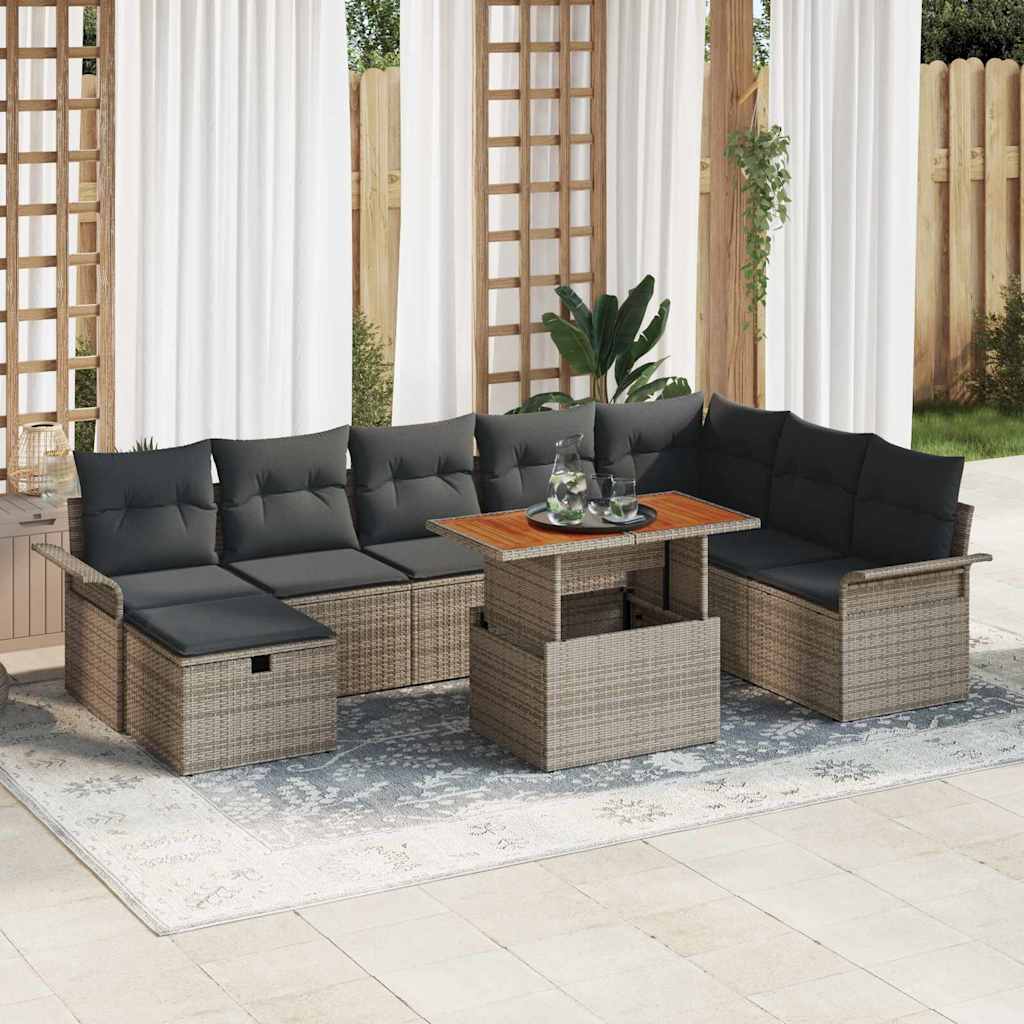 Garden Sofa Set with Cushion 9 pcs Grey Poly rattan