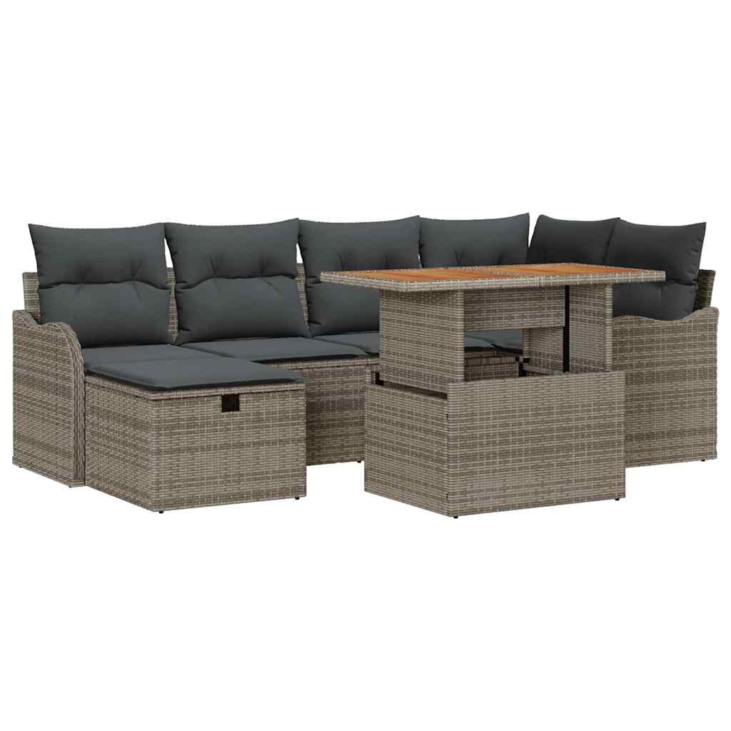 Garden Sofa Set with Cushion 7 pcs Grey Poly Rattan