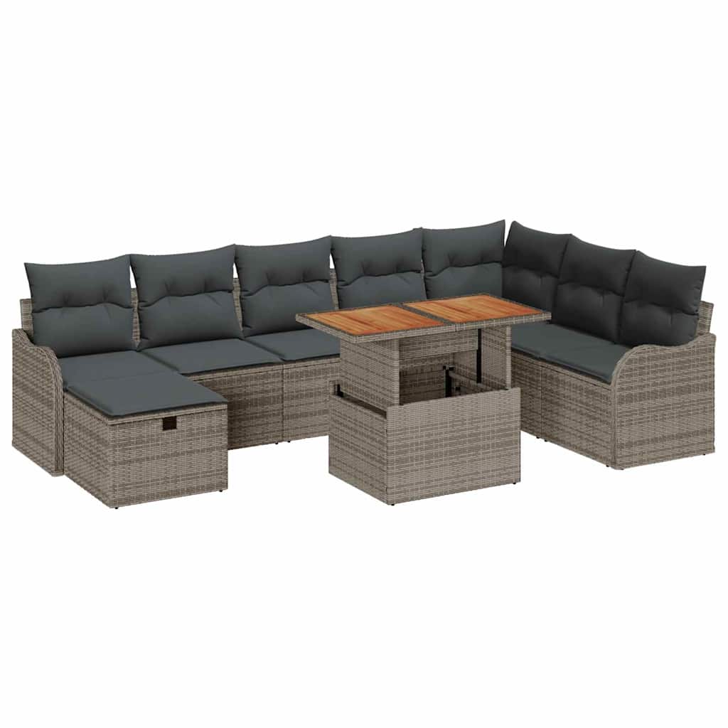 Garden Sofa Set with Cushion 9 pcs Grey Poly Rattan