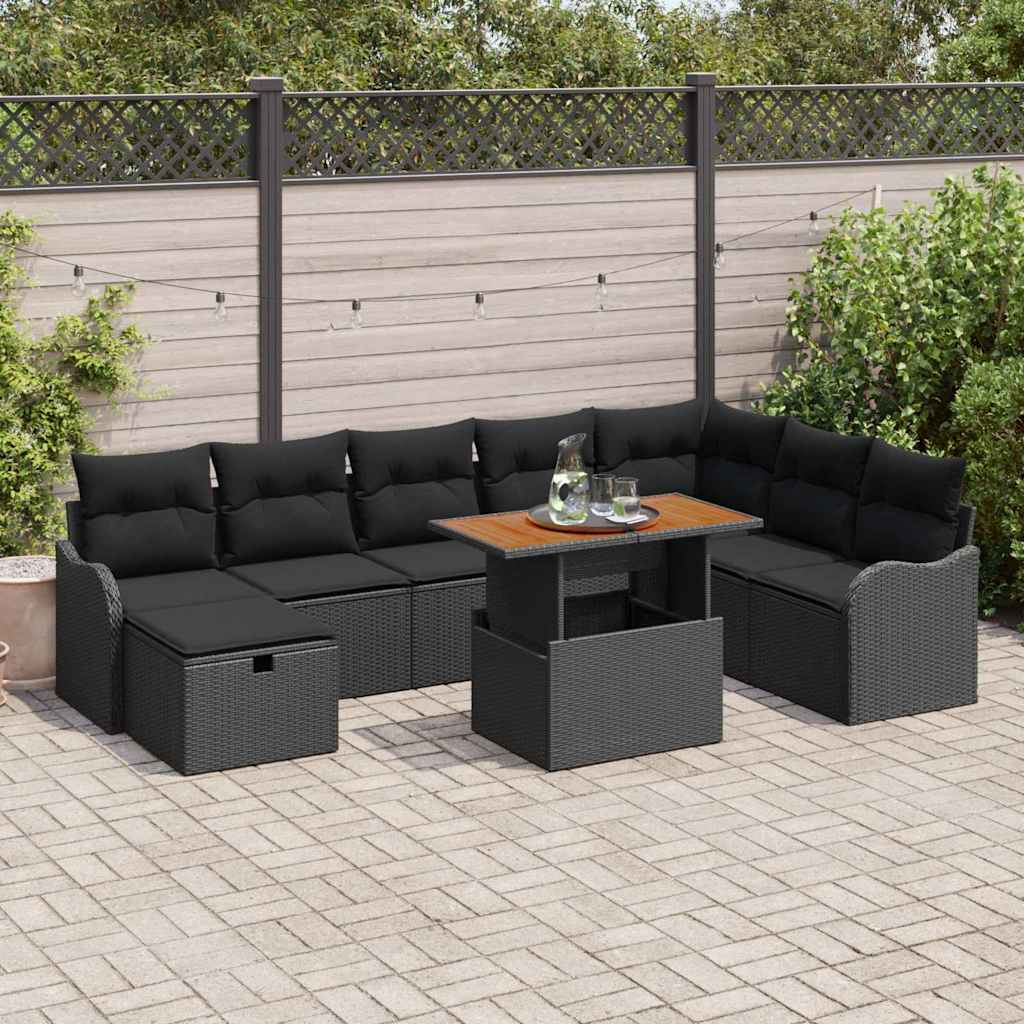Garden Sofa Set 9 pcs Black Poly Rattan