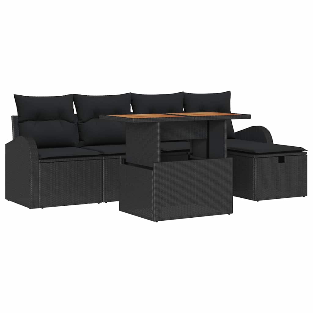 Garden Sofa Set with Cushion 6 pcs Black Poly rattan