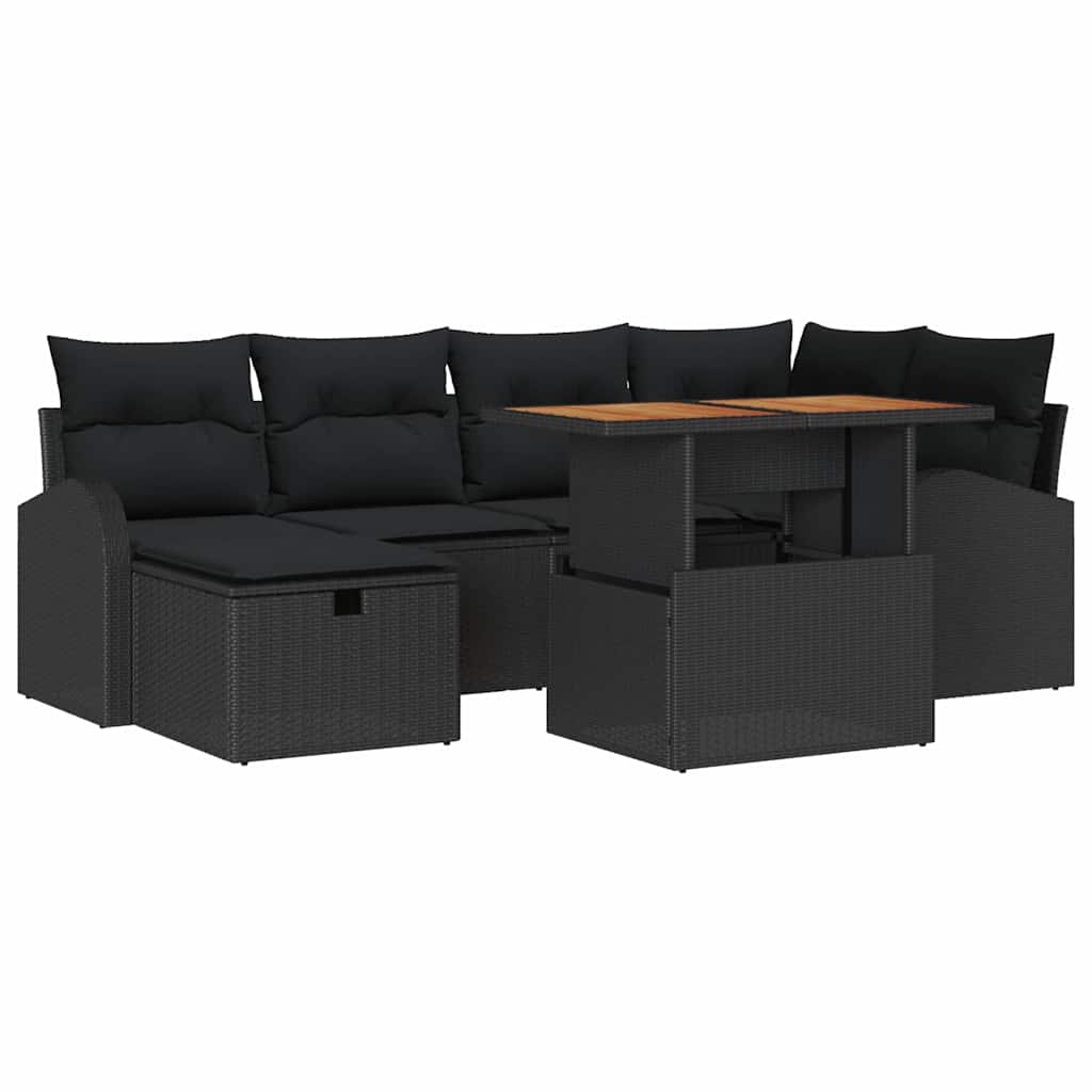 Garden Sofa Set with Cushion 7 pcs Black Poly Rattan