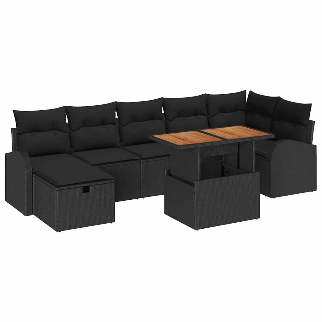 Garden Sofa Set with Cushion 8 pcs Black Poly Rattan