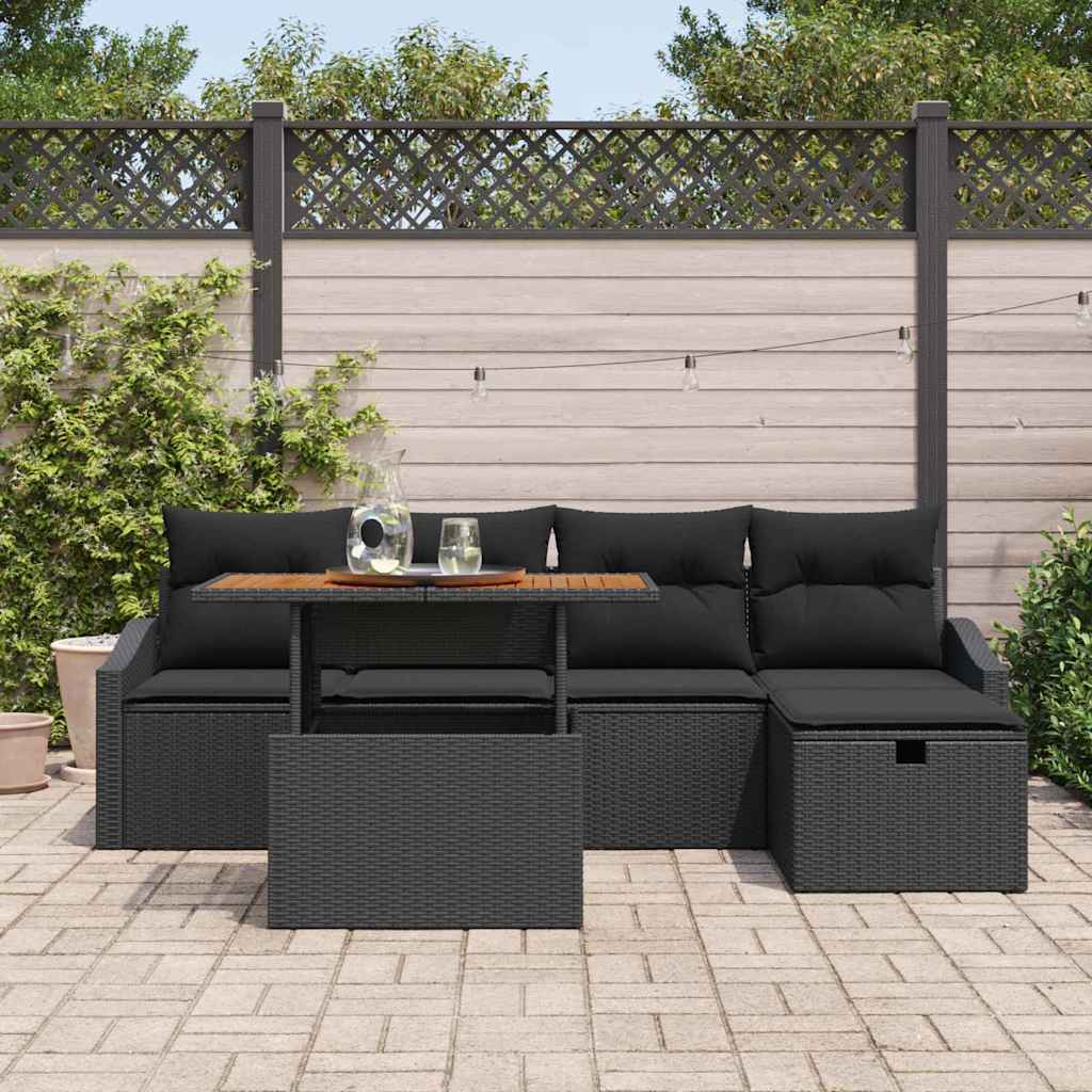 Garden Sofa Set with Cushion 6 pcs Black Poly rattan