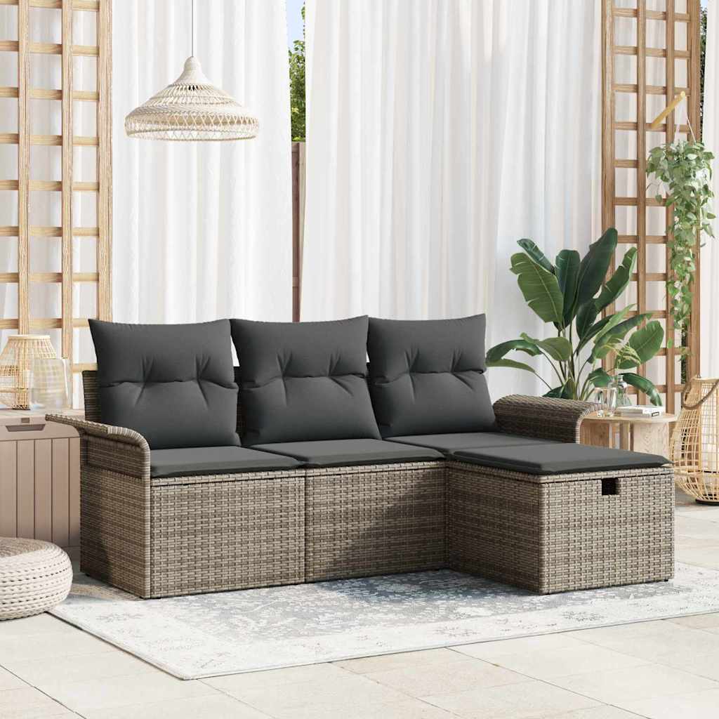 Garden Sofa Set with Cushion with Storage 4 pcs Poly rattan