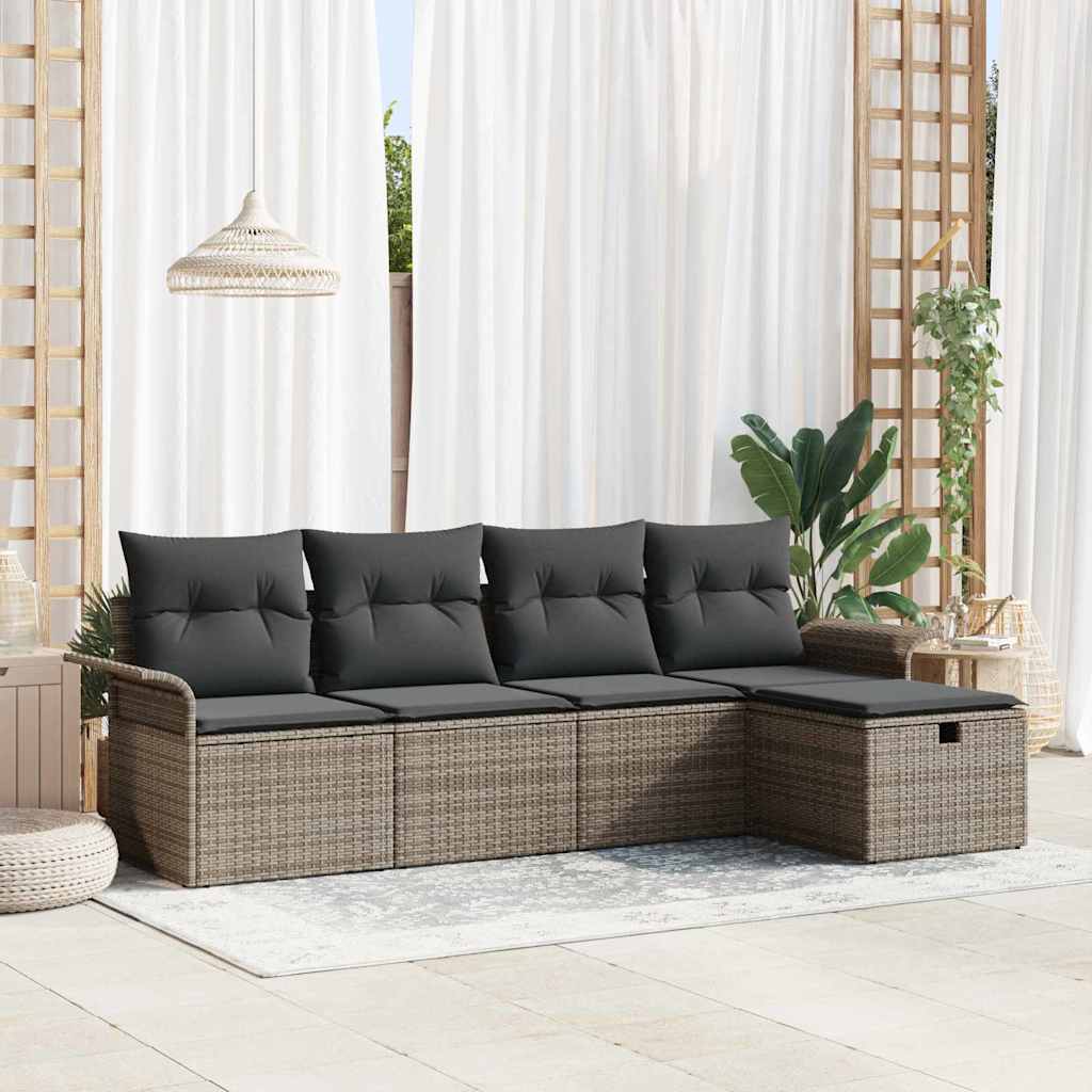 Garden Sofa Set with Cushion 5 pcs Grey Poly rattan