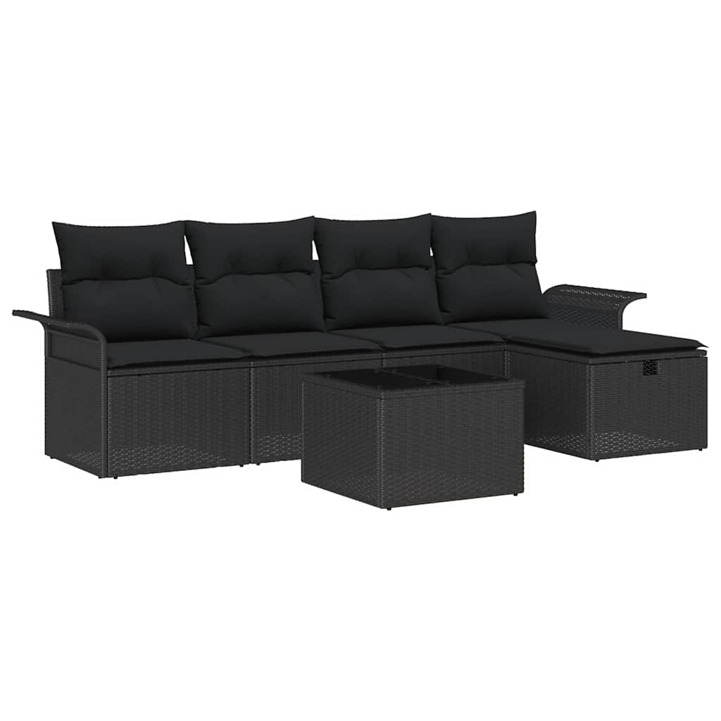 Garden Sofa Set with Cushion 6 pcs Black Poly rattan