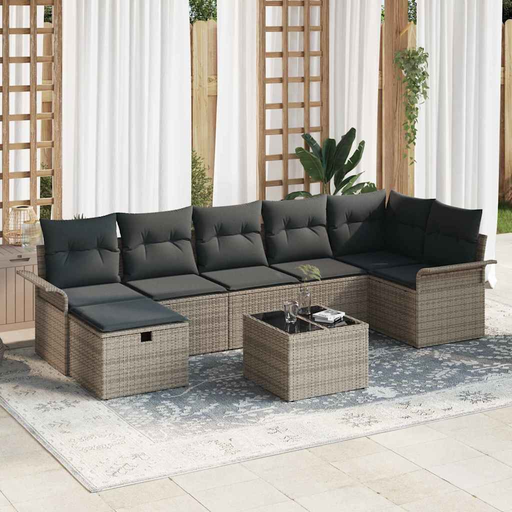 Garden Sofa Set with Cushion 8 pcs Grey Poly rattan