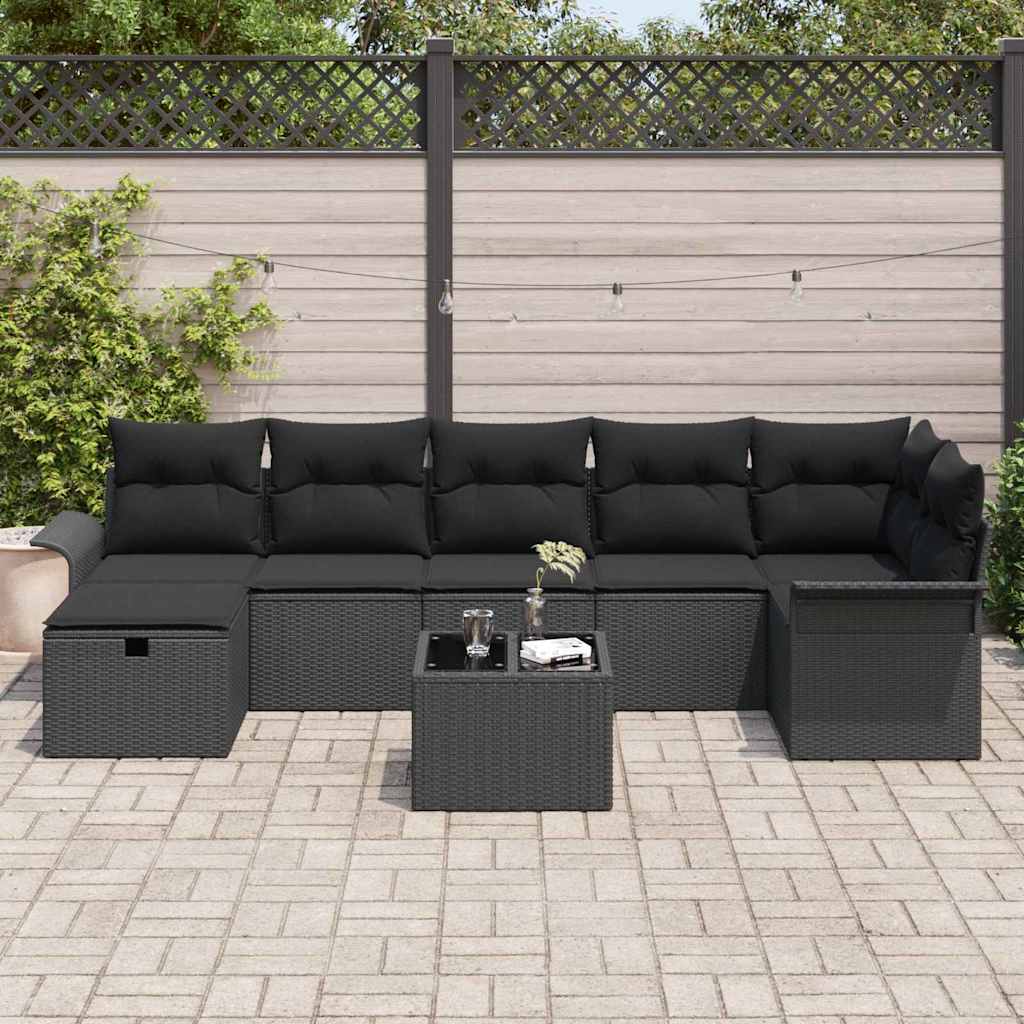 Garden Sofa Set with Cushion 8 pcs Black Poly rattan