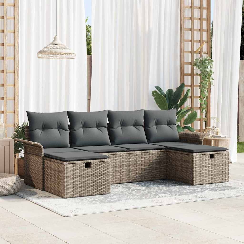Garden Sofa Set with Cushion 6 pcs Grey Poly rattan