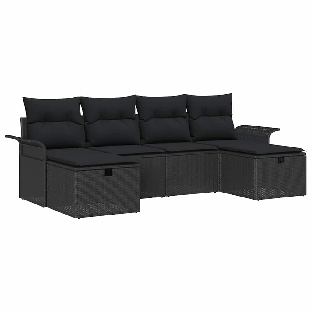 Garden Sofa Set with Cushion 6 pcs Black Poly rattan