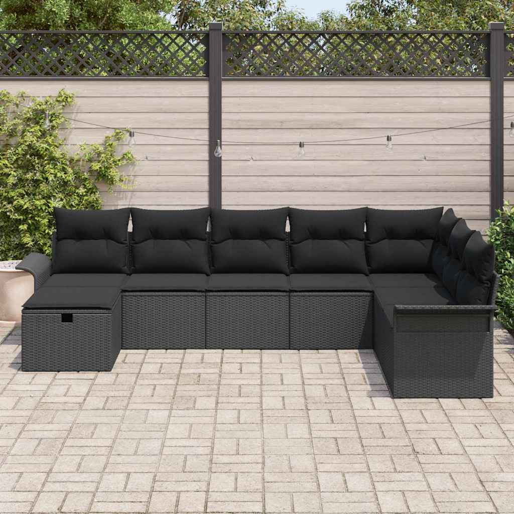 Garden Sofa Set with Cushion 8 pcs Black Poly rattan