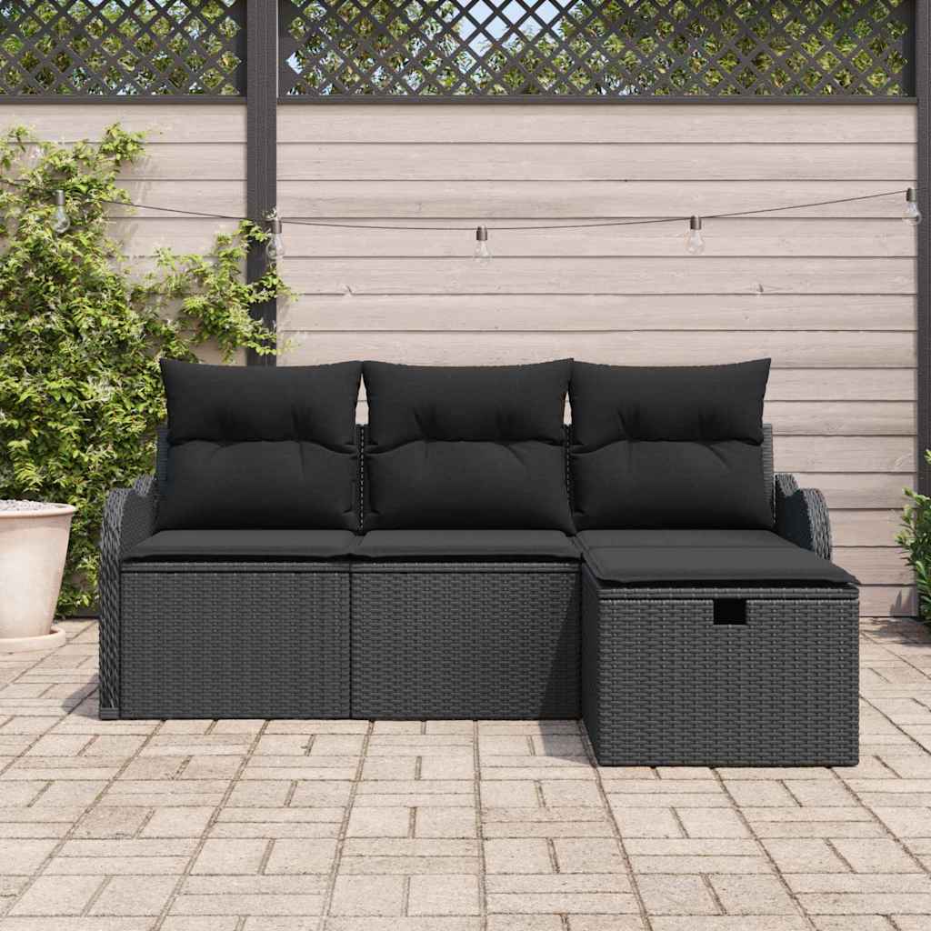 Garden Sofa Set with Cushion 4 pcs Black Poly rattan
