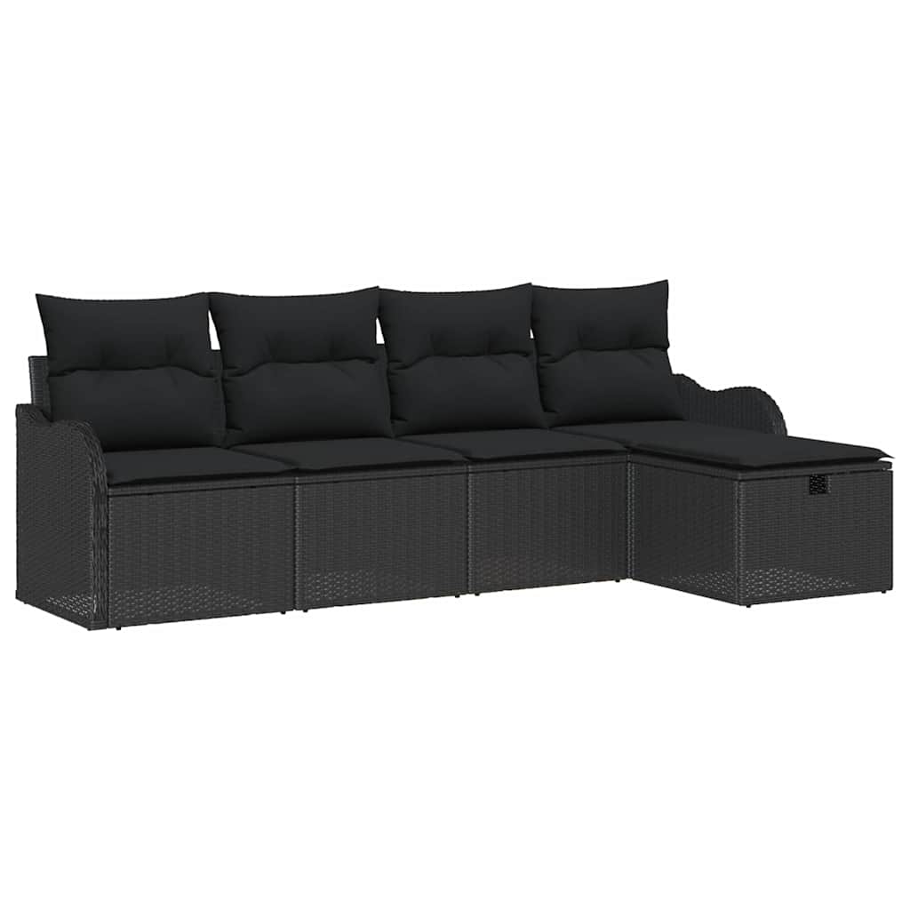 Garden Sofa Set with Cushion 5 pcs Black Poly rattan