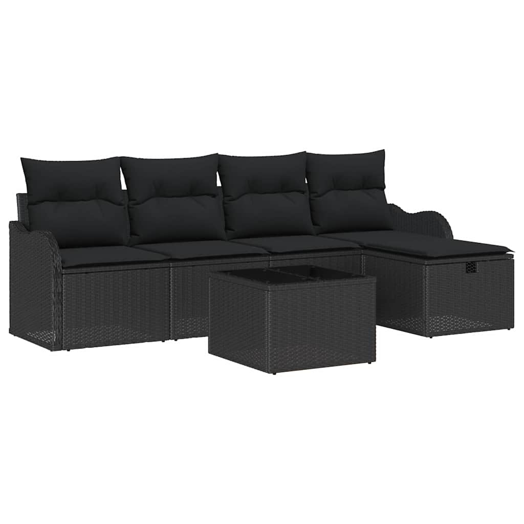 Garden Sofa Set with Cushion 6 pcs Black Poly rattan