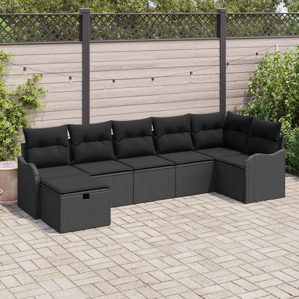 Garden Sofa Set with Cushion 7 pcs Black Poly rattan