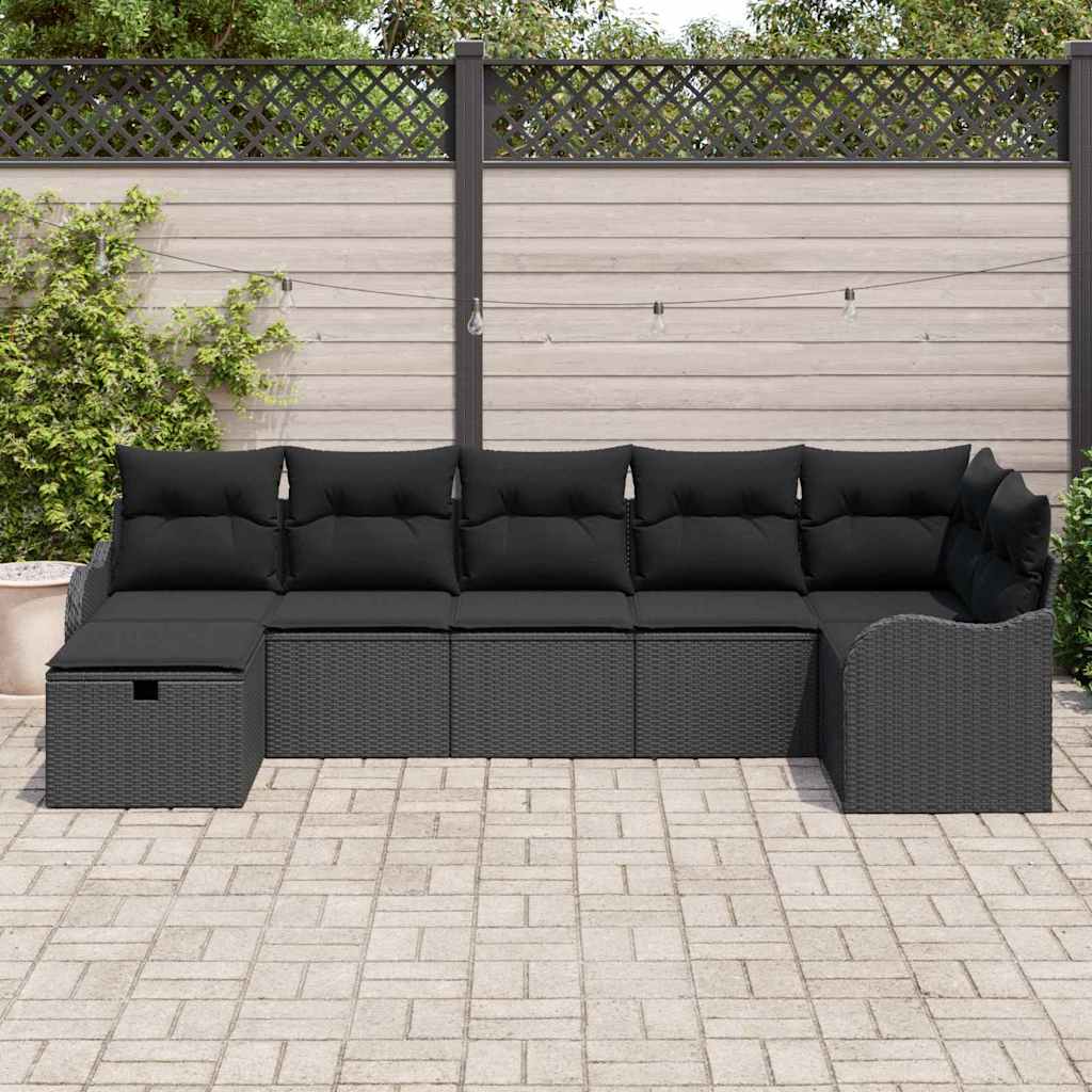 Garden Sofa Set with Cushion 7 pcs Black Poly rattan