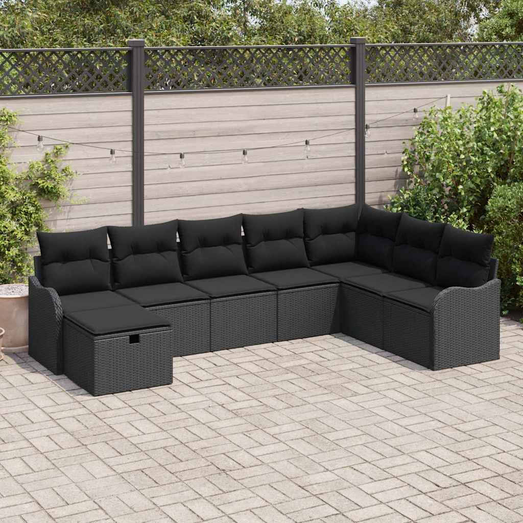 Garden Sofa Set with Cushion 8 pcs Black Poly rattan