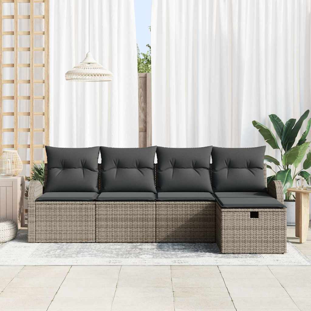 Garden Sofa Set with Cushion 5 pcs Grey Poly rattan