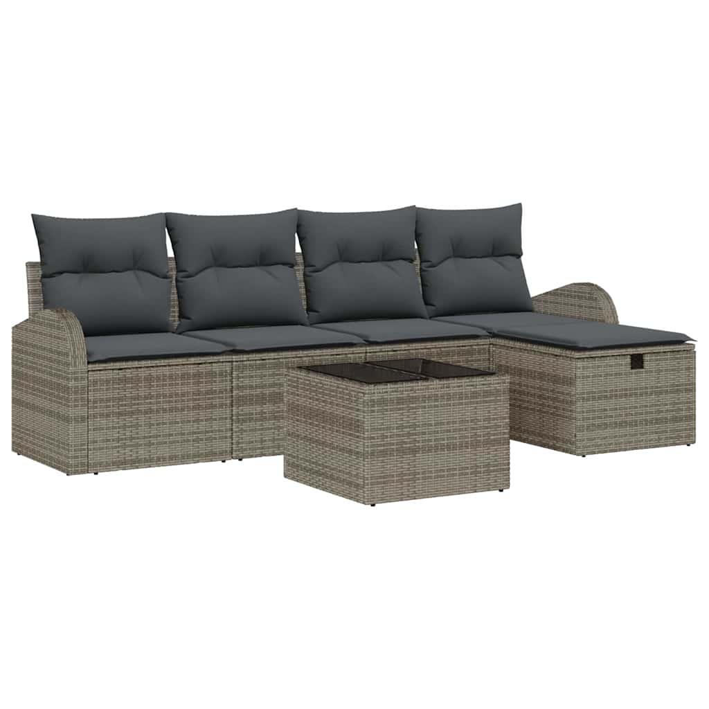 Garden Sofa Set with Cushion 6 pcs Grey Poly rattan