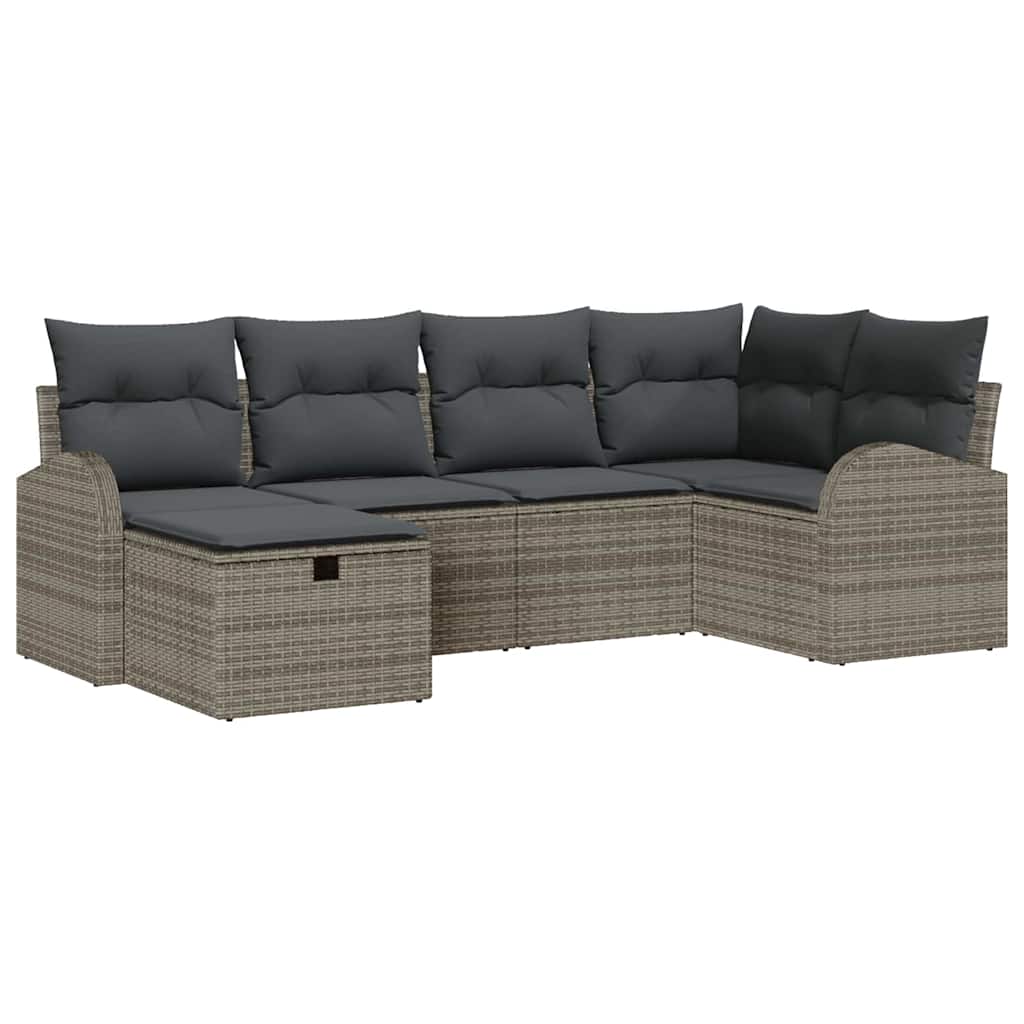 Garden Sofa Set with Cushion 6 pcs Grey Poly rattan