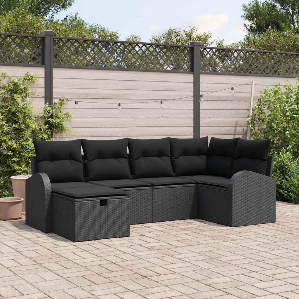 Garden Sofa Set with Cushion 6 pcs Black Poly rattan