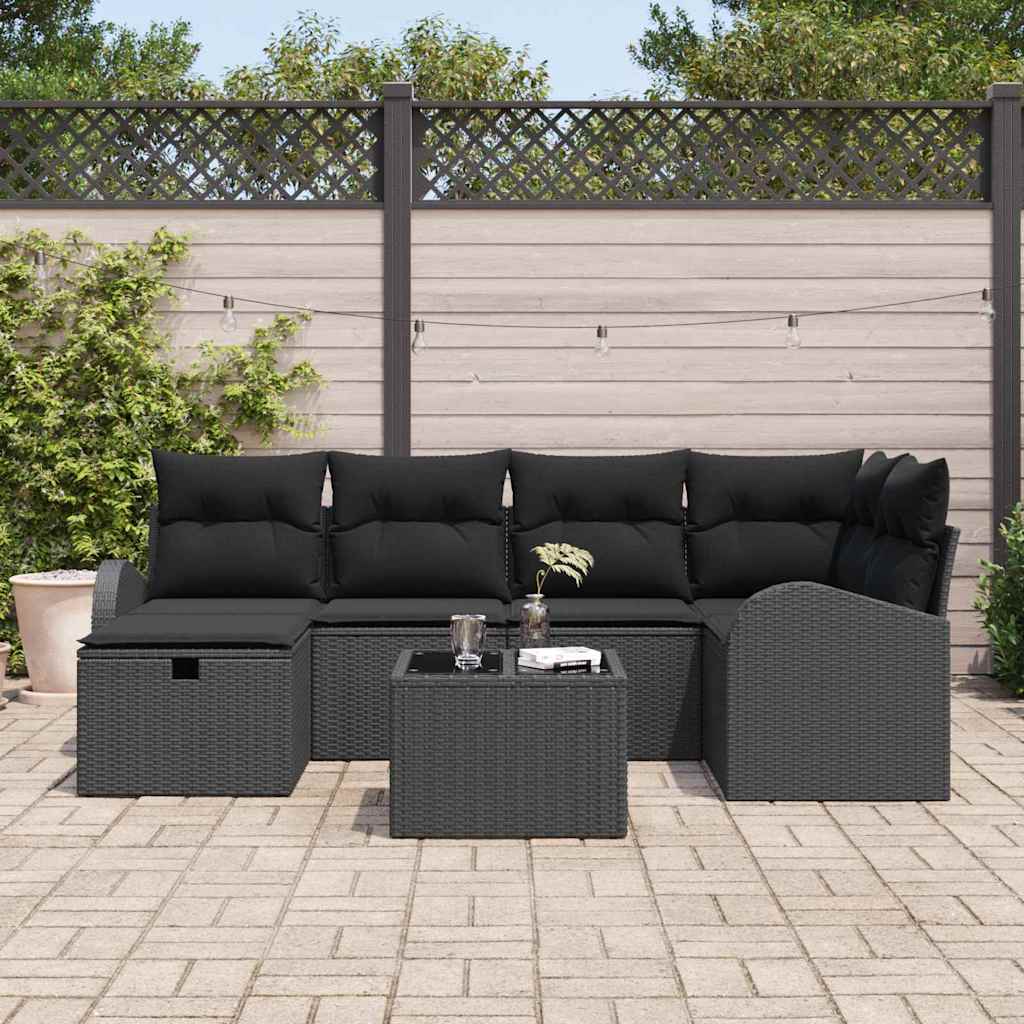Garden Sofa Set with Cushion 7 pcs Black Poly rattan