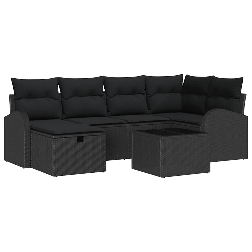Garden Sofa Set with Cushion 7 pcs Black Poly rattan