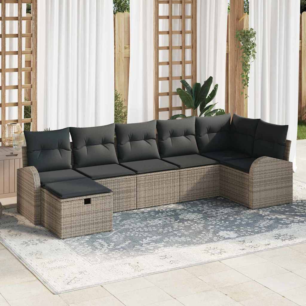 Garden Sofa Set with Cushion 7 pcs Grey Poly rattan