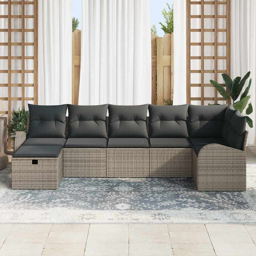 Garden Sofa Set with Cushion 7 pcs Grey Poly Rattan