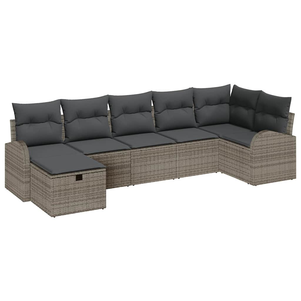 Garden Sofa Set with Cushion 7 pcs Grey Poly Rattan