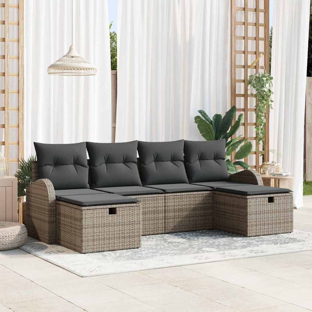 Garden Sofa Set with Cushion 6 pcs Grey Poly Rattan