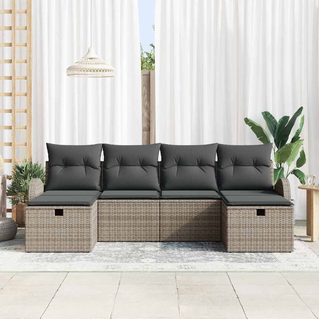 Garden Sofa Set with Cushion 6 pcs Grey Poly Rattan