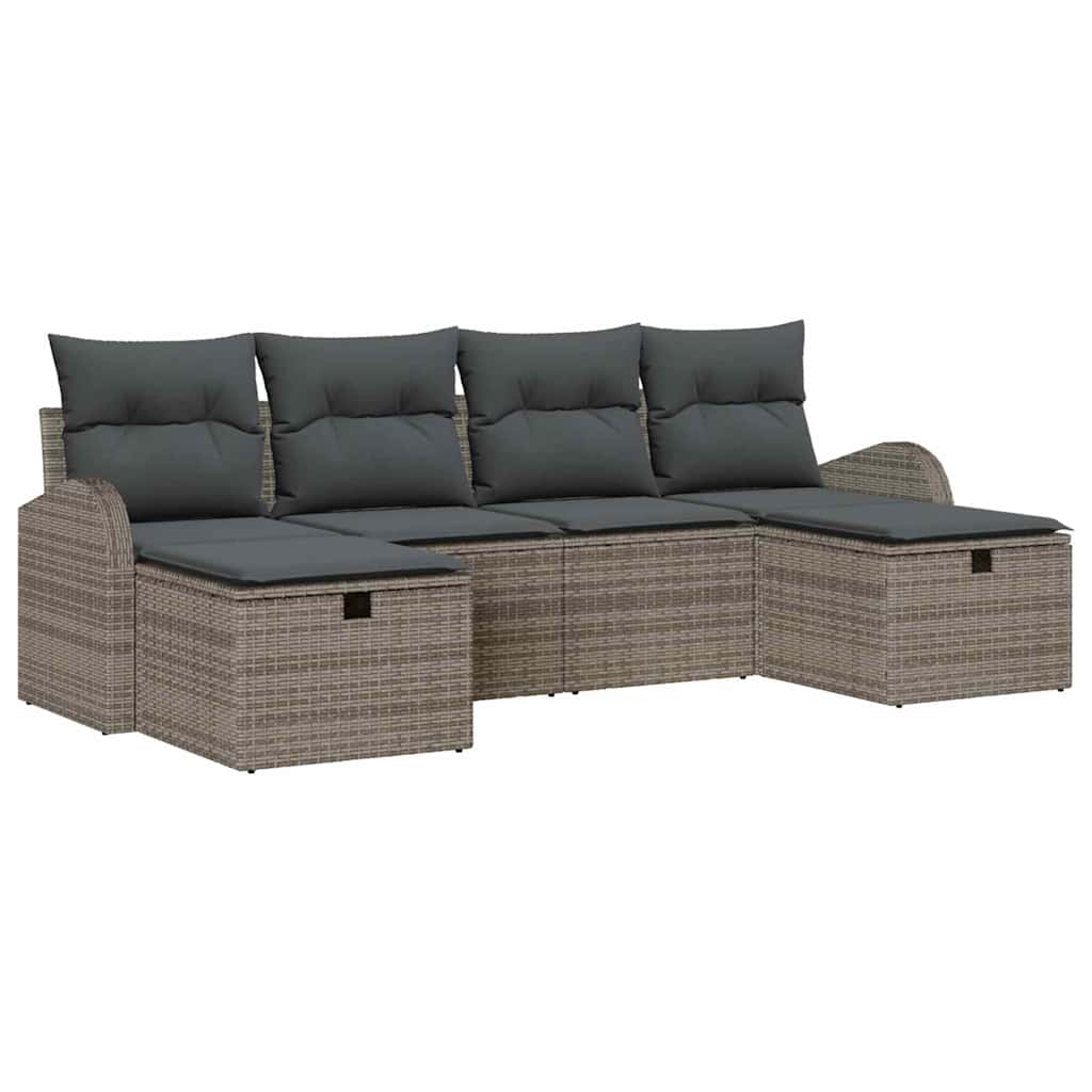 Garden Sofa Set with Cushion 6 pcs Grey Poly Rattan