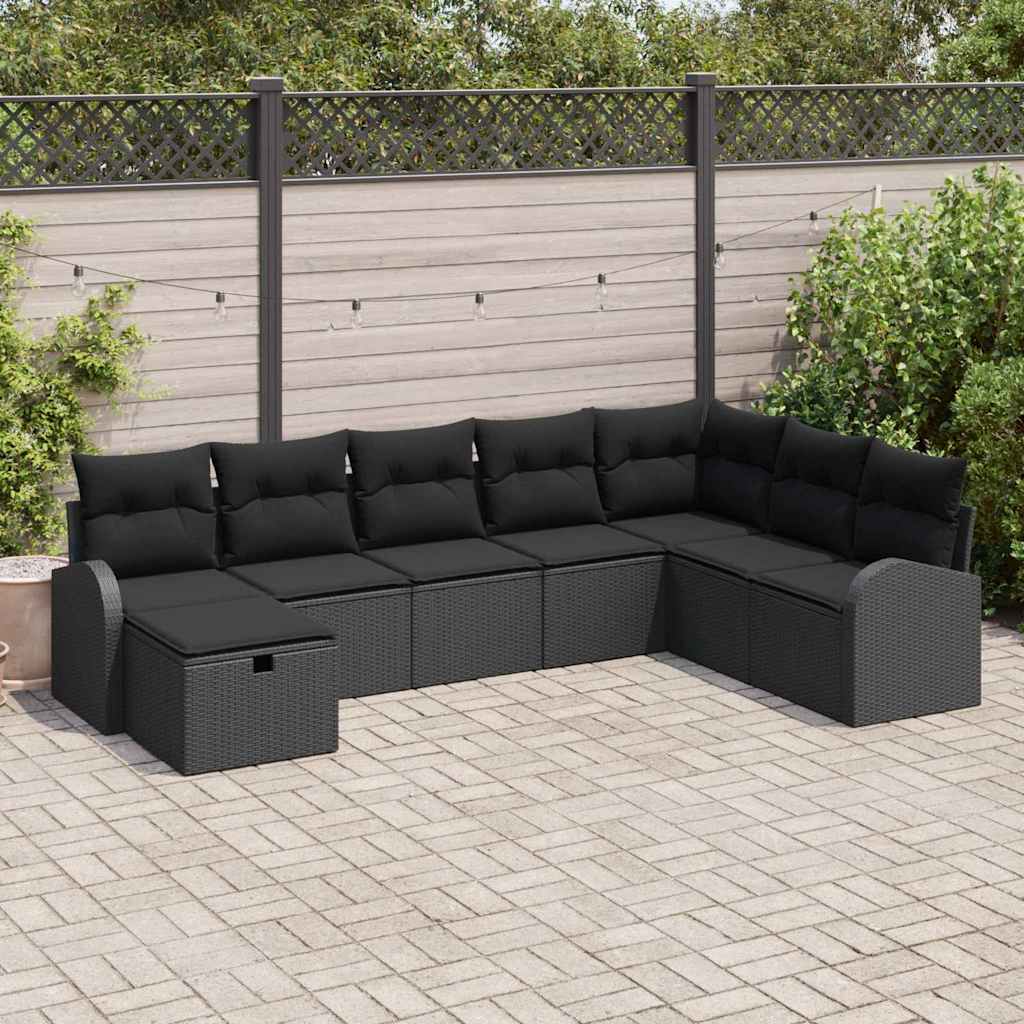 Garden Sofa Set with Cushion 8 pcs Black Poly rattan