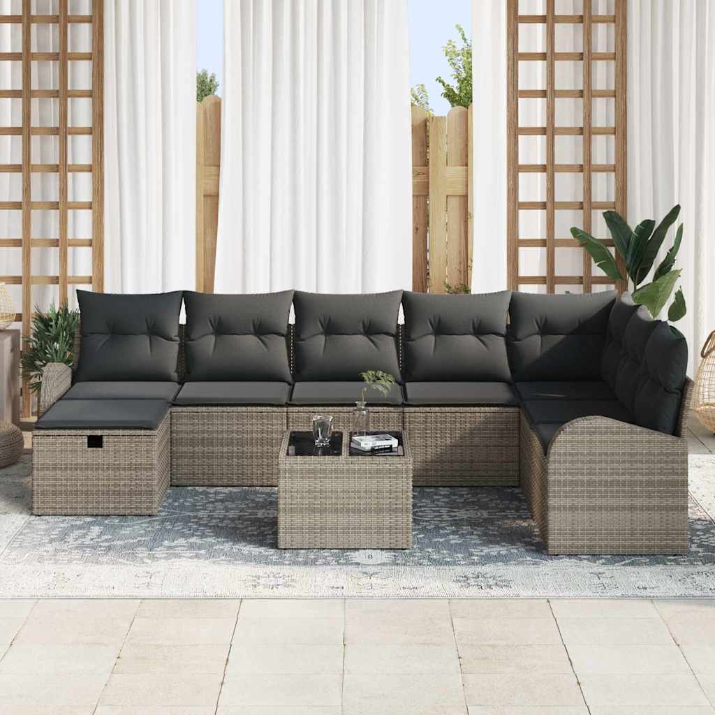 Garden Sofa Set with Cushion 9 pcs Grey Poly rattan